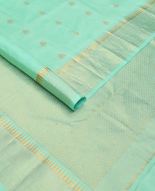 Green zari buttas silk saree, zari border of thazampoo rekku & muthu stripes & zari design pallu