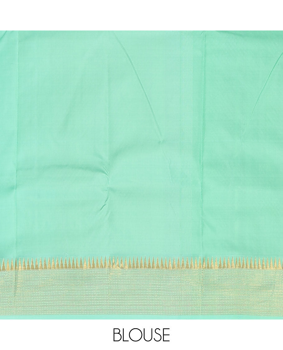 Green zari buttas silk saree, zari border of thazampoo rekku & muthu stripes & zari design pallu