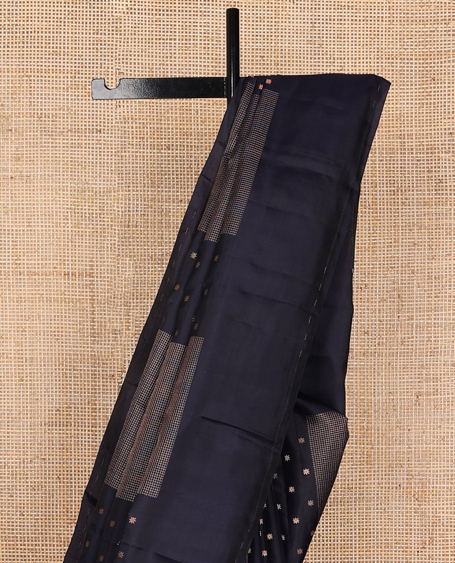 Dark blue micro-checked & zari buttas silk saree, self-border & pallu of zari designs