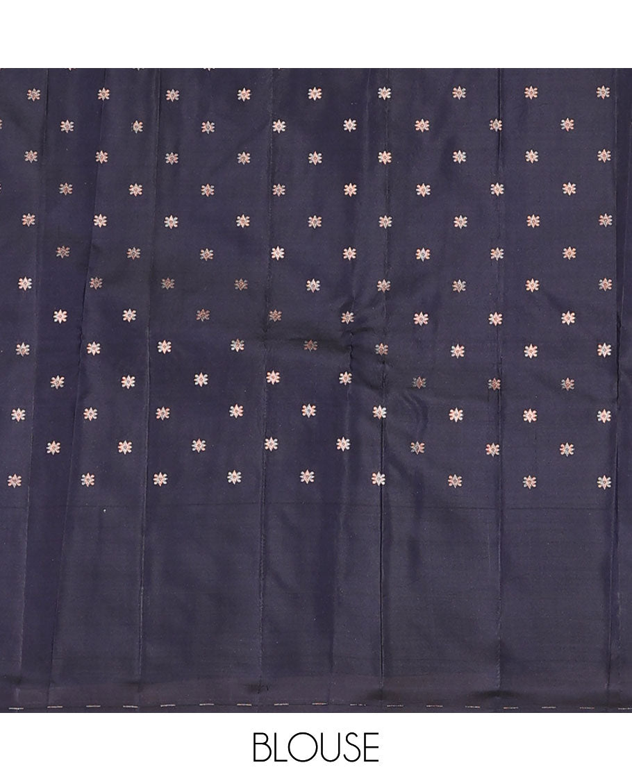 Dark blue micro-checked & zari buttas silk saree, self-border & pallu of zari designs