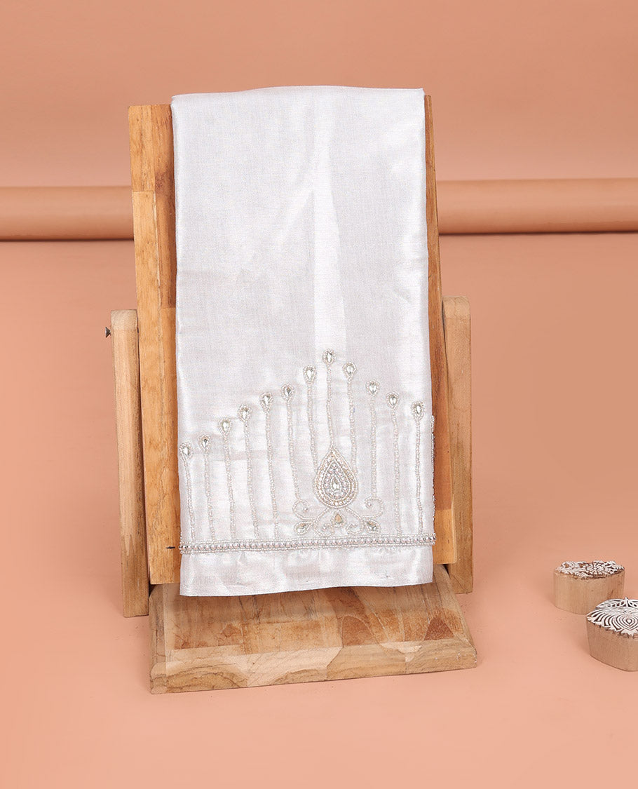 Shimmer White Aari Material Blouse Subtly Sparkled with Unique Designs in Sugar Bead Embroidery