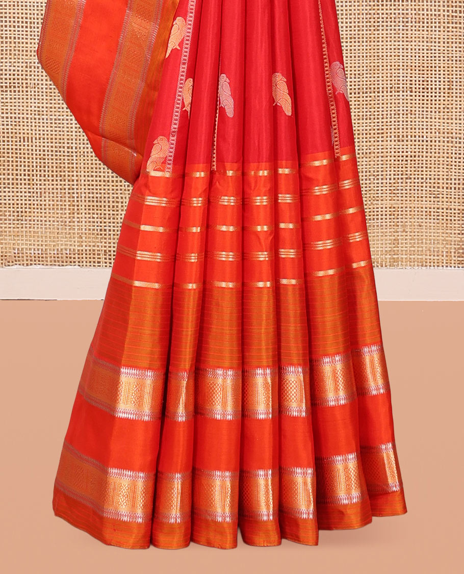 Red-Orange Mayuri Soft Silk Saree