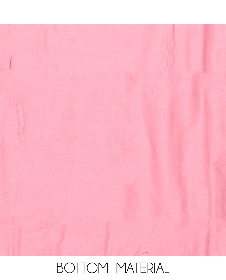 Pink material chudidar set, floral silhouette print and neck embroidered top, plain bottom, and floral jaal embroidered dupatta