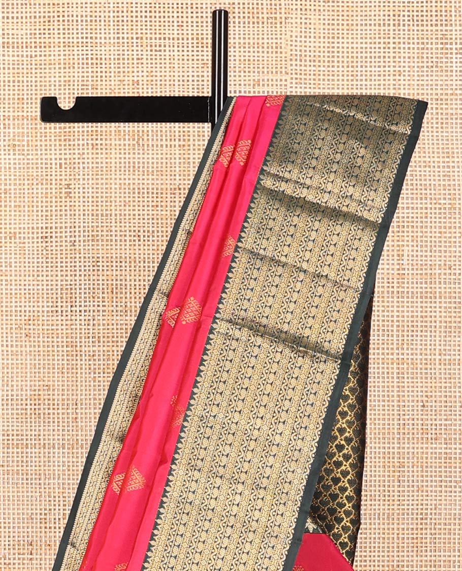 Red geometric design vasundhara elite silk saree with contrast taditional zari design border & leaf design pallu