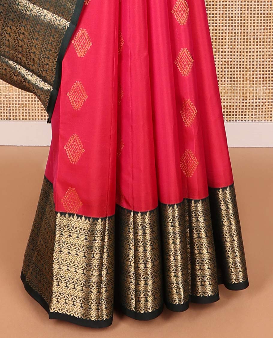 Red geometric design vasundhara elite silk saree with contrast taditional zari design border & leaf design pallu