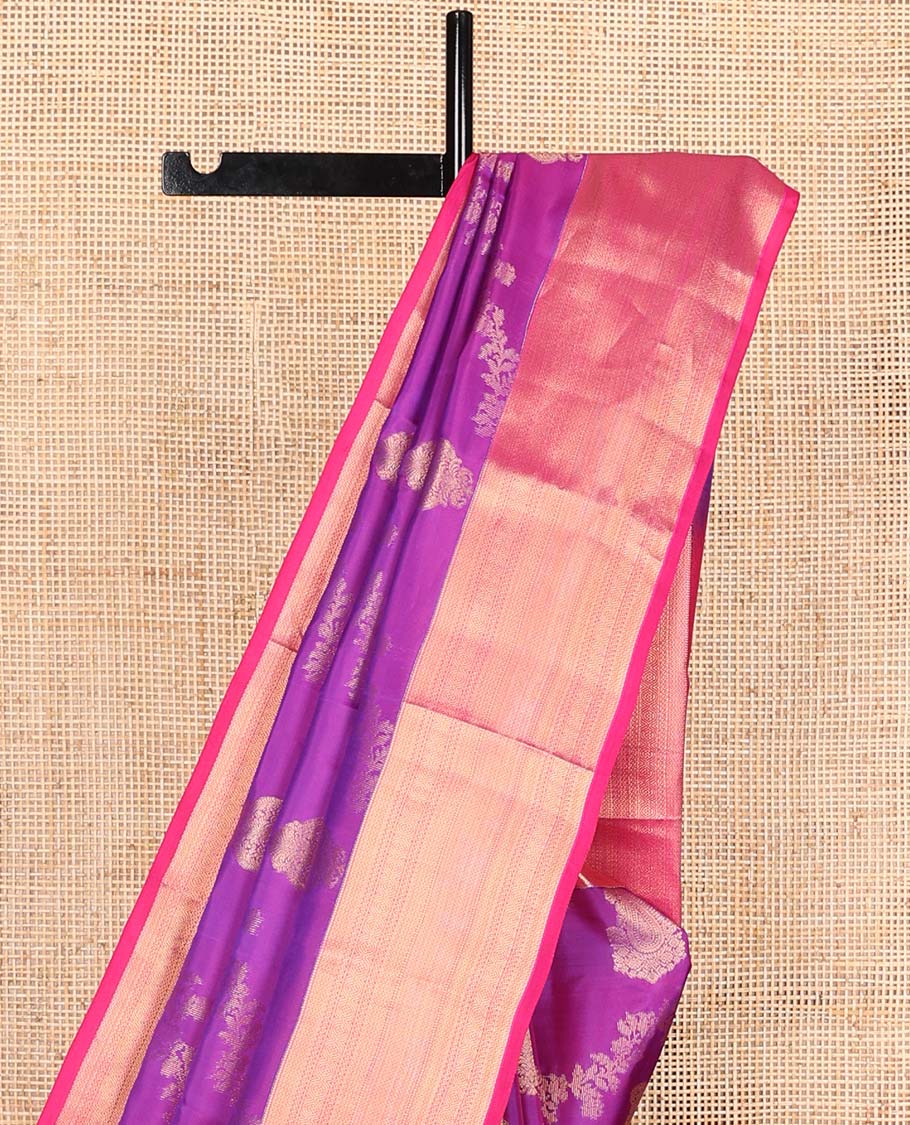 Purple zari buttas Vasundhara silk mix saree, contrast border, and pallu steeped with traditional zari designs