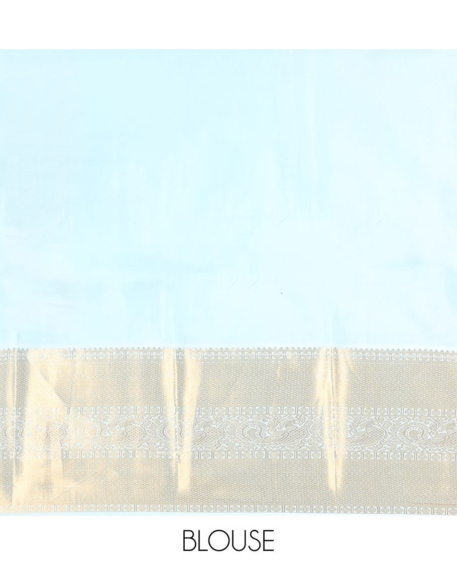 Violet Vasundhara Silk Saree, Richly Detailed with Zari Buttas, Complemented by a Contrast Border of Rekku, Rudraksham, Mayil Kann, and Mayil Designs, Pallu Beautified with Chevron Designs, and Paired with a Contrast Blouse