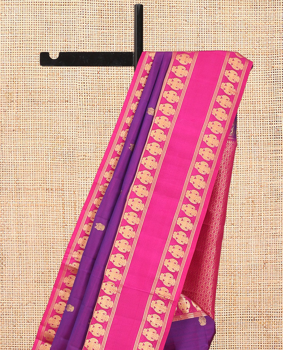 Purple Vasundhara Silk Saree, Woven with Iruthalai Pakshi Buttas, a Contrast Rettai Pettu Border of Iruthalai Pakshi Designs, Grand Pallu, and a Contrast Blouse