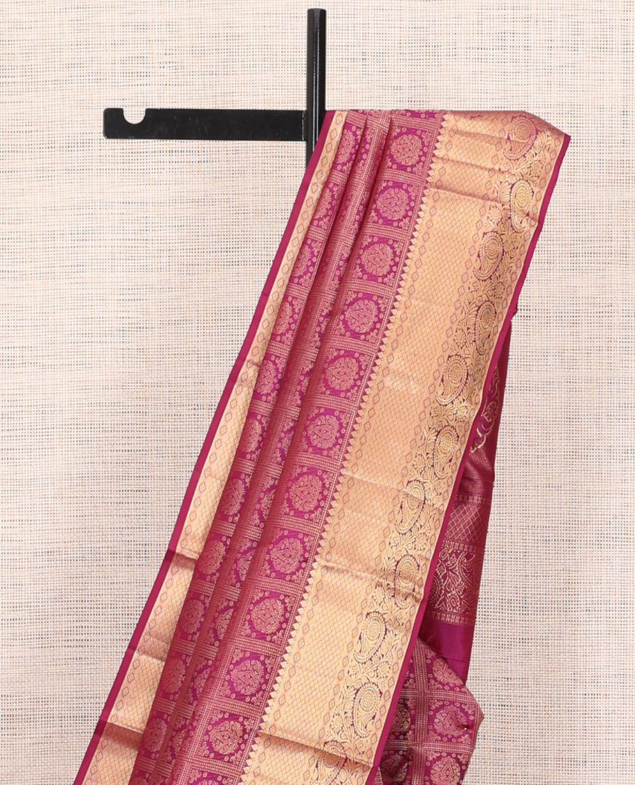 Wine Jacquard Design Kanchipuram Wedding Silk Saree