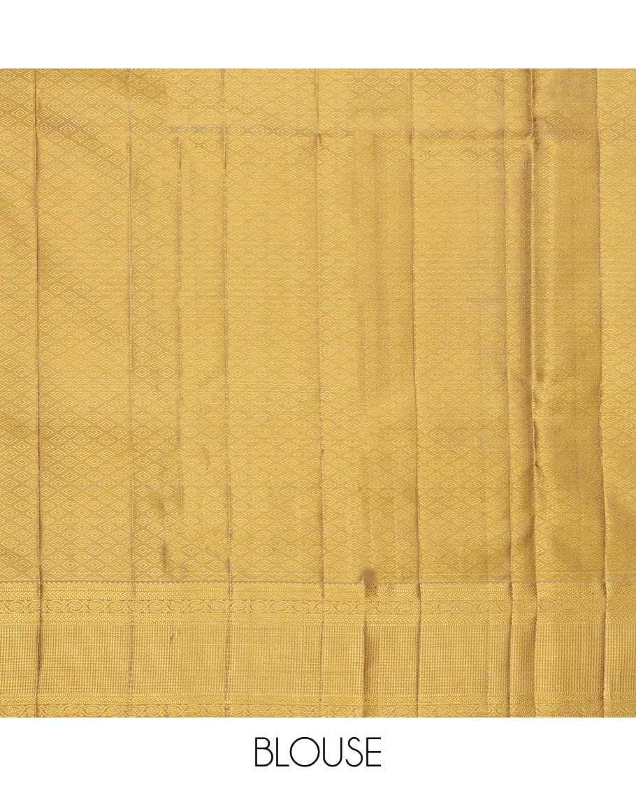 Gold zari jacquard silksaree, zari border of muthu,kodi visiry & chevron designs & bogudi,kuyil kann & zari stripes