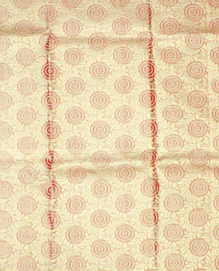 Gold leaf vine jacquard design navarathna pavadai, contrast zari border & blouse of paisa,banaras,kathir & mayil