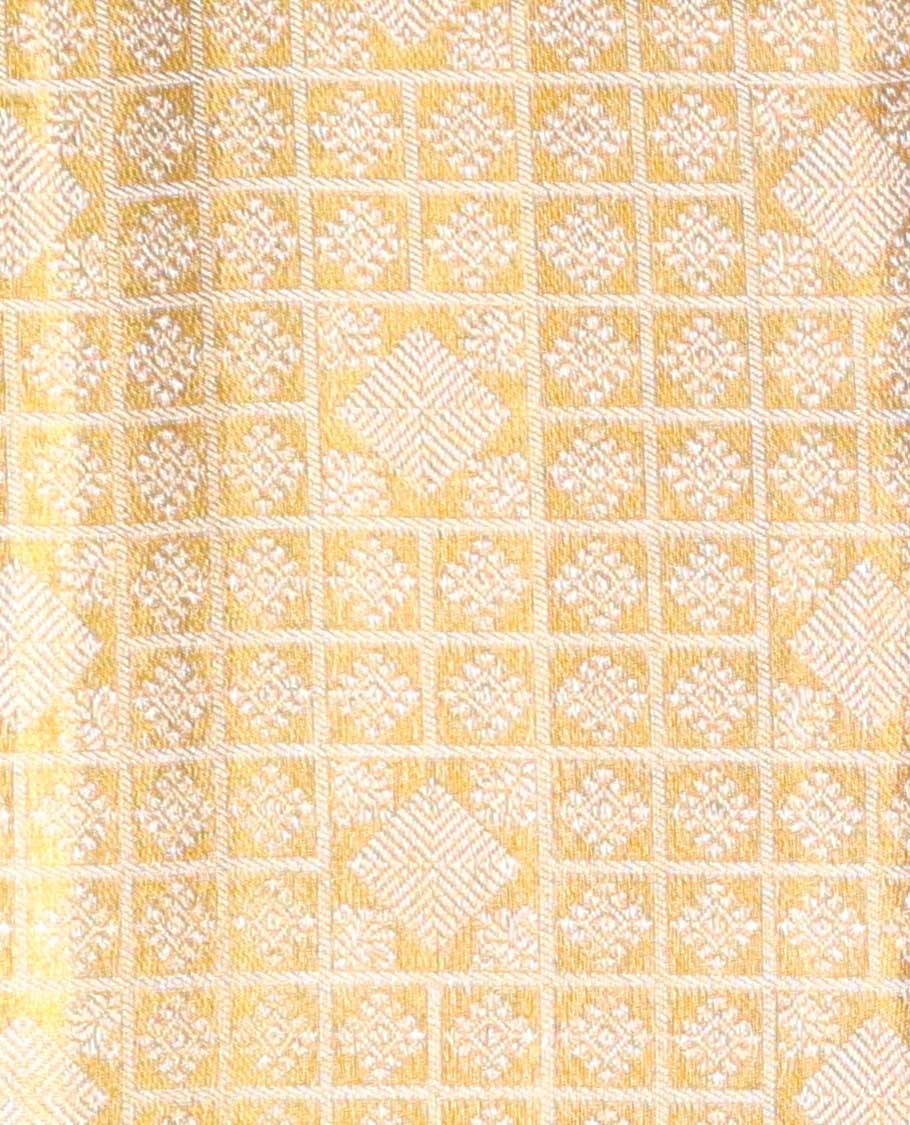 Sandal jacquard navarathna pavadai with contrast border & blouse of rekku,kathir,banaras,muthu,kodi visiry & yaanai