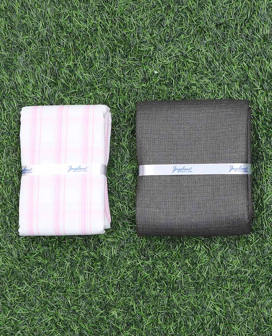 Japlon men's material set, pink striped design cotton shirt & contrast heathered pants