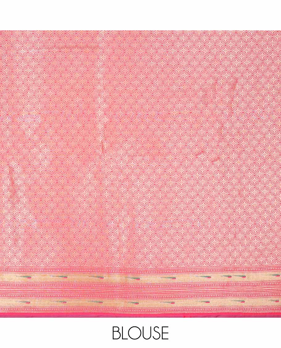Green Semi banaras paithani silk saree with flower buttas, contrast paithani-style border&pallu of parrot&peacock design