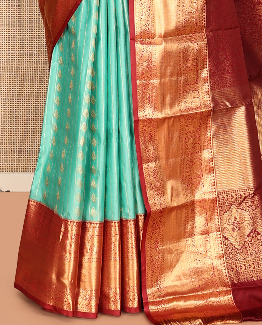 Turquoise Zari Stripes and Butta Gift Saree