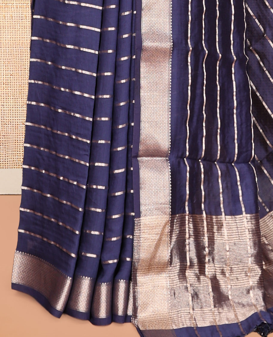 Navy Blue Assam Silk Saree