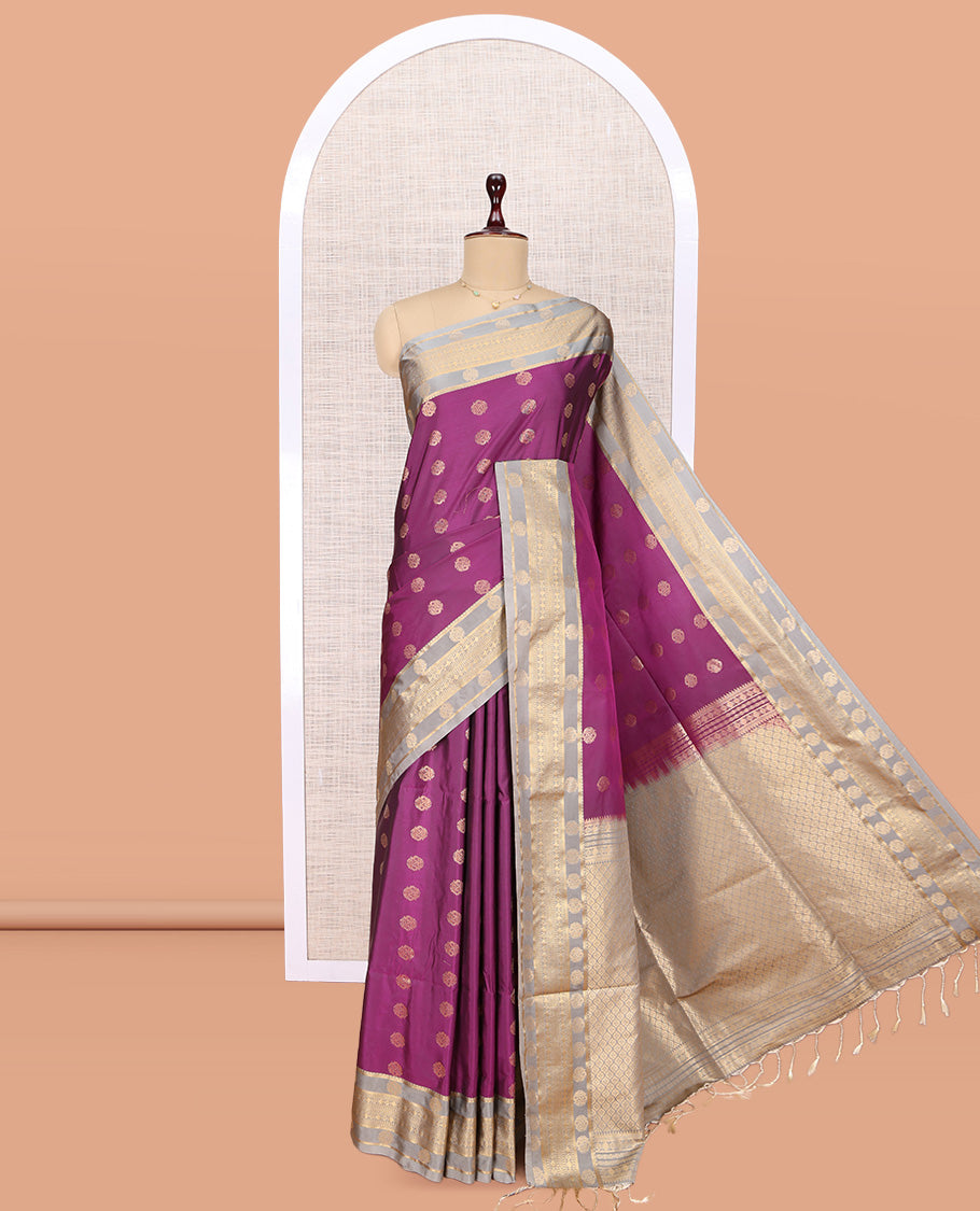 Purple Contrast Traditional Zari Design Budget Silk Saree