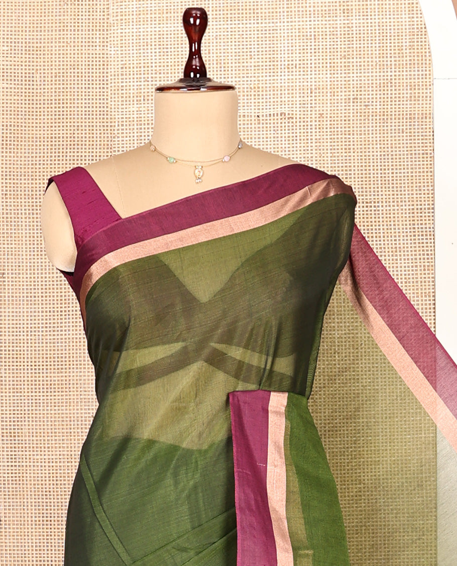 Mehendi Green Plain Silk Cotton Saree
