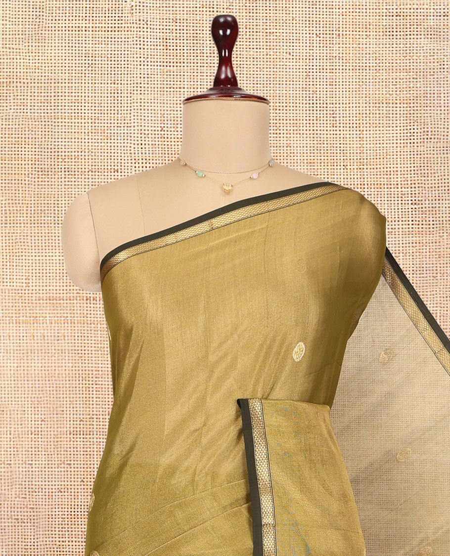 Green Maheshwari Cotton Saree, Crafted with Zari Buttas, a Contrast Zari Piping Border, Gleaming Zari Striped Pallu, and a Matching Blouse