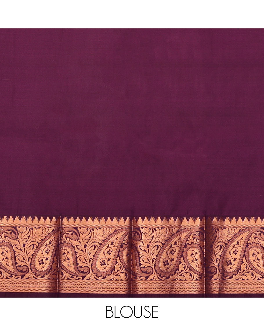 Grey Budget Silk Saree, Woven with Jacquard, Complemented by Contrast Paisley Zari Border, Grand Jaal Pallu, and a Contrast Blouse