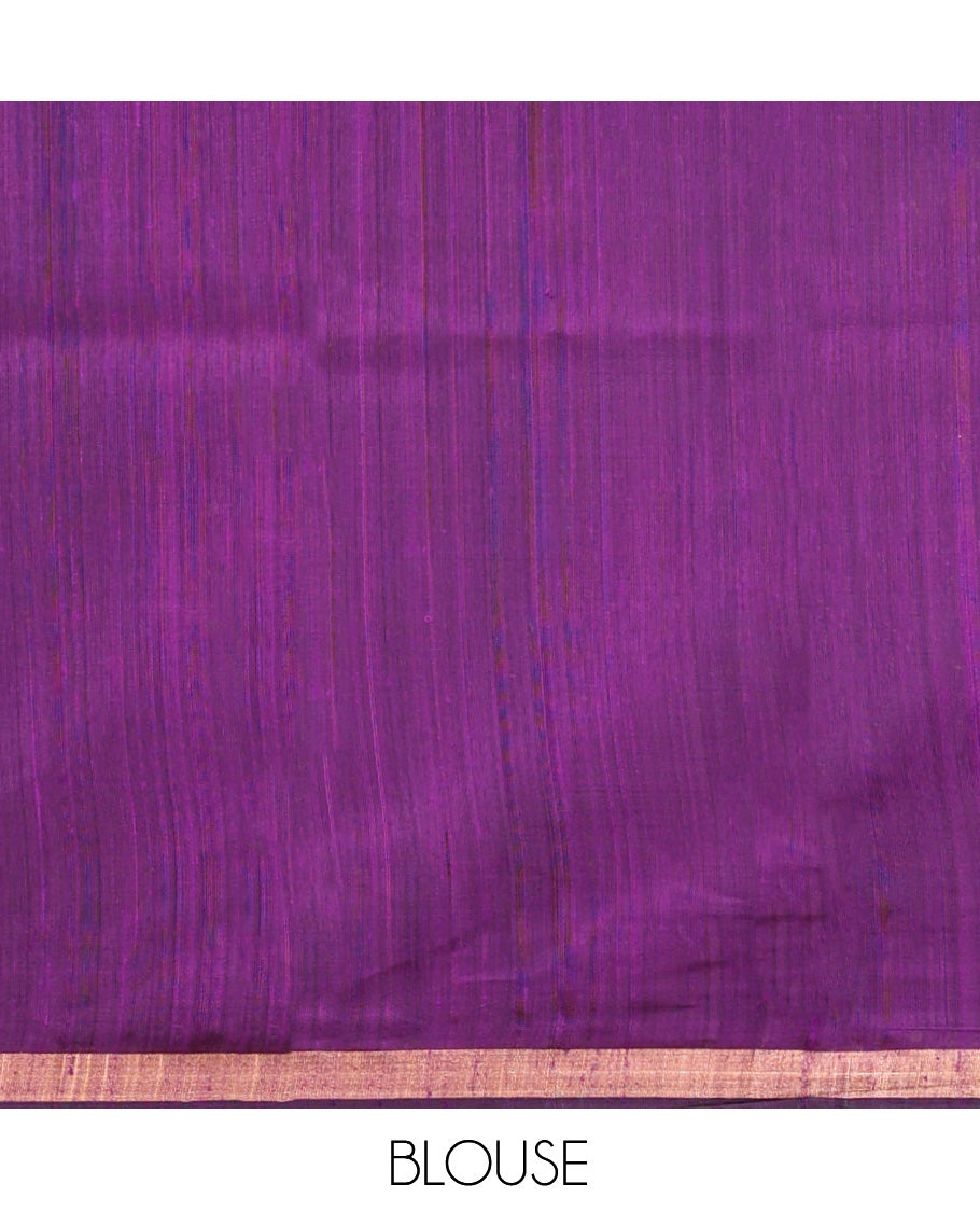 Purple Dupion Silk Saree, Boldly Accentuated with Tree Buttas, a Zari Border, Pallu of Tree Buttas, and a Matching Blouse