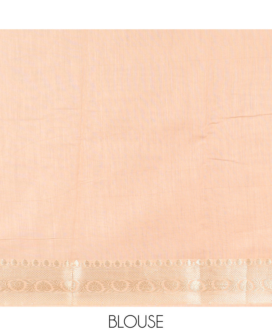 Red Plain Assam Silk Saree, Complemented by a Contrast Traditional Zari Border of Floral Creeper Designs, Gleaming Pallu of Zari Stripes, and Paired with a Contrast Blouse