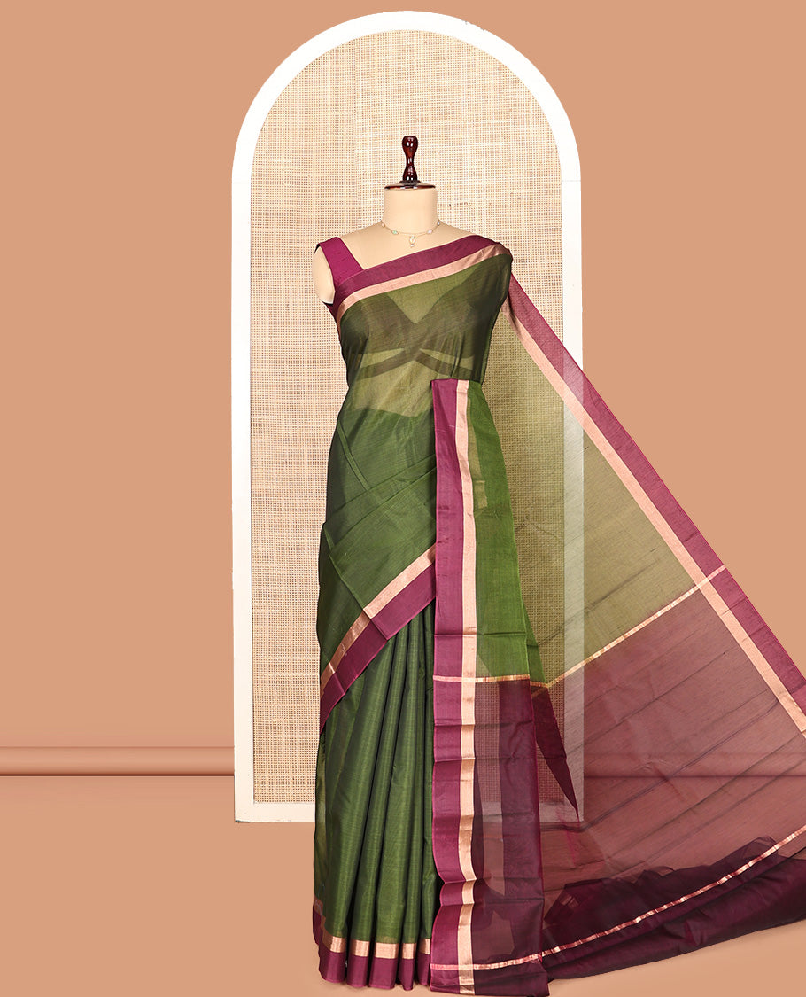 Mehendi Green Plain Silk Cotton Saree