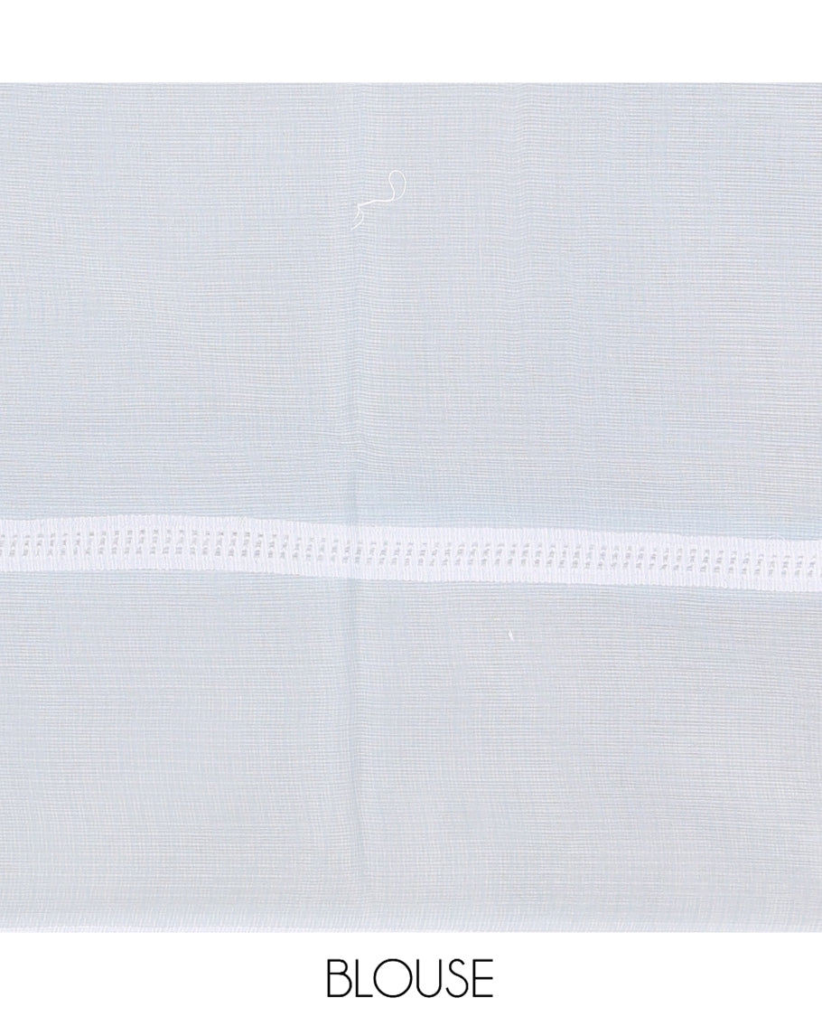 Light Blue Kota Doria Saree, Subtly Sparkled With Buttas, a Floral-Bird Thread Work Border, a Self-Pallu, a Matching Blouse