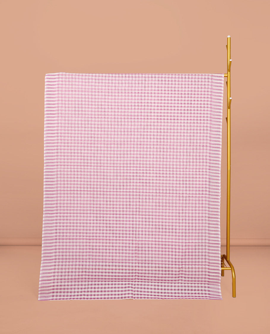 Borderless Pink Checked Design Chirala Cotton Saree, a Self-Pallu, and a Matching Blouse