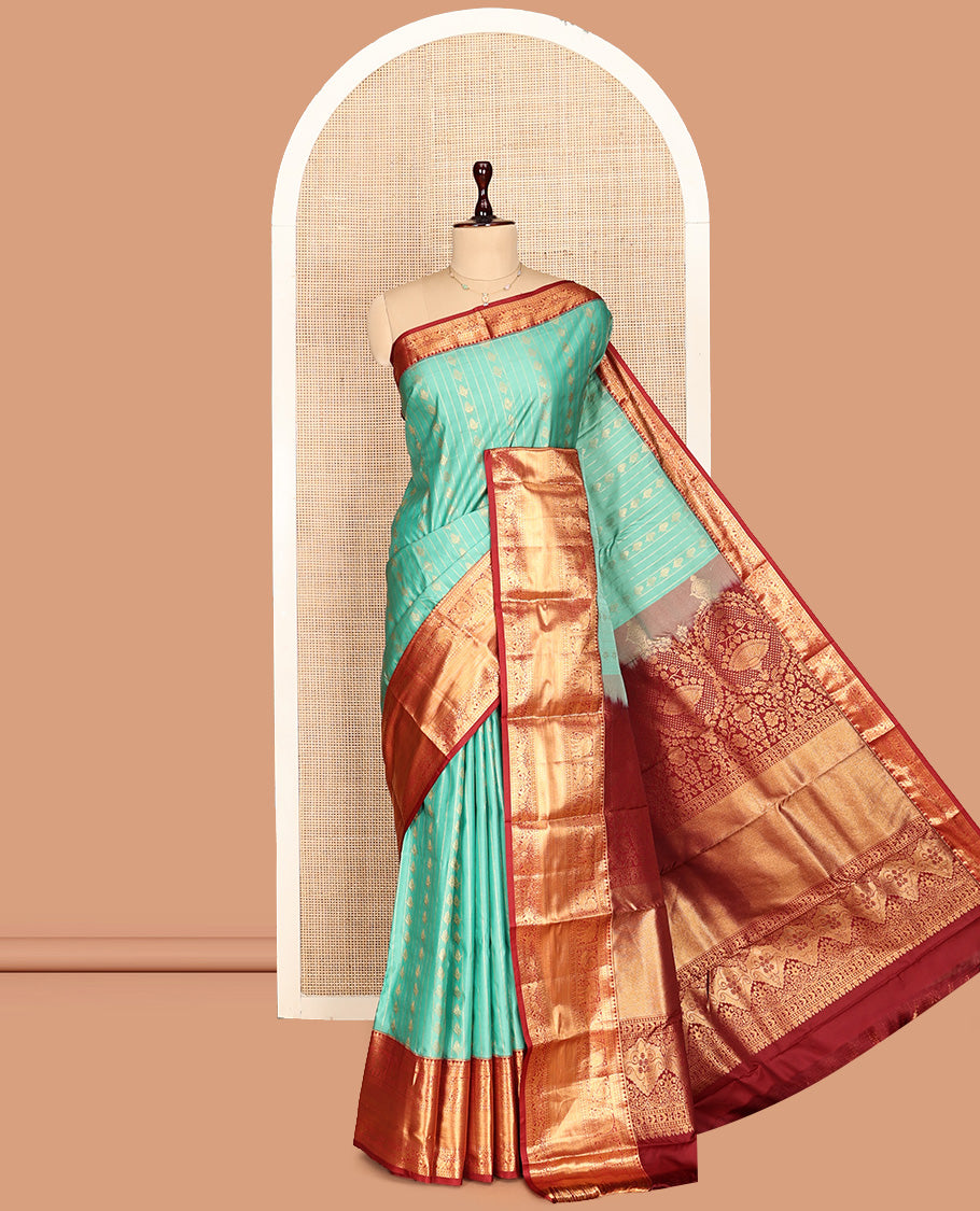 Turquoise Zari Stripes and Butta Gift Saree