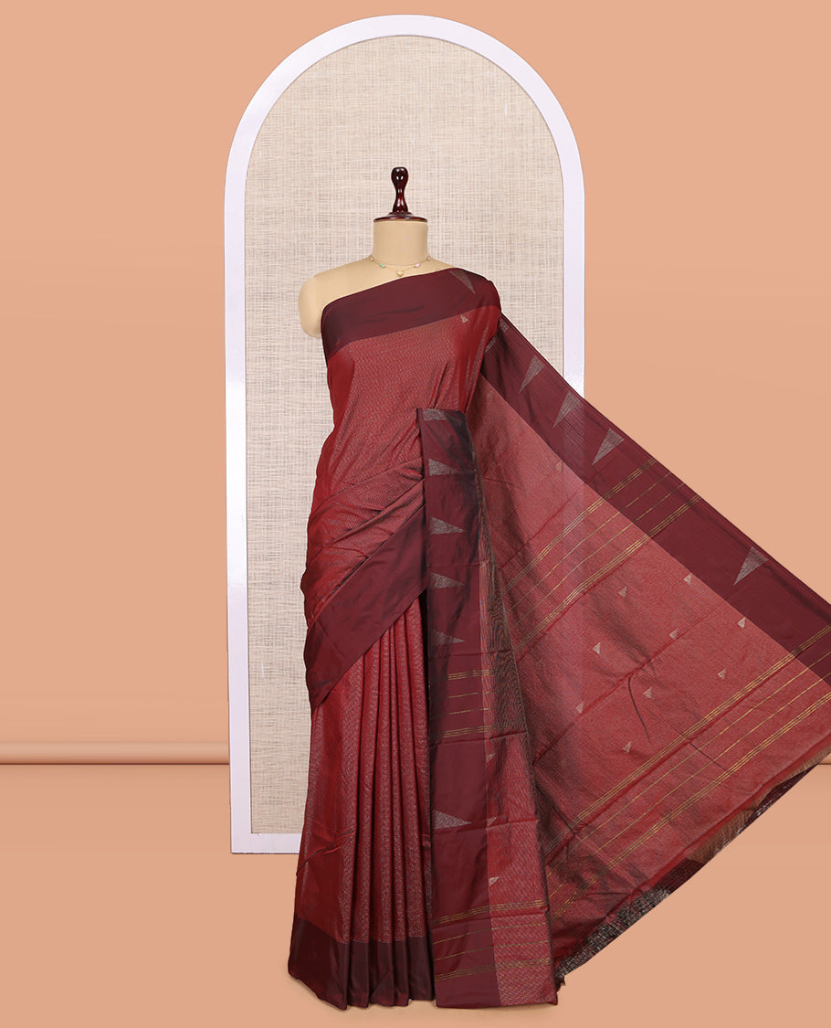 Maroon Arani Saree, Woven with Zari Stripes, a Contrast Border, a Self-Pallu, and a Matching Blouse