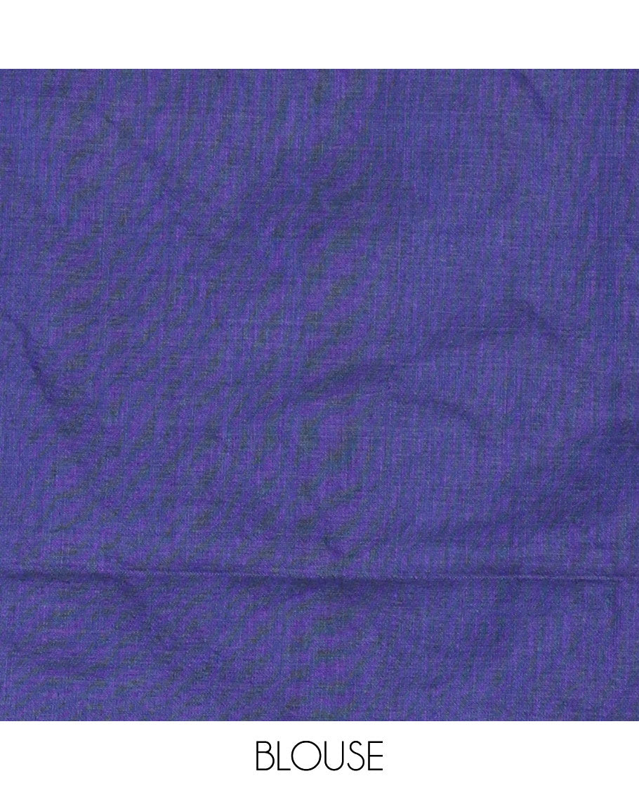 Borderless Blue Plain Khadi Mul Cotton Saree Features a Self-Pallu with Tassels, and a Matching Blouse