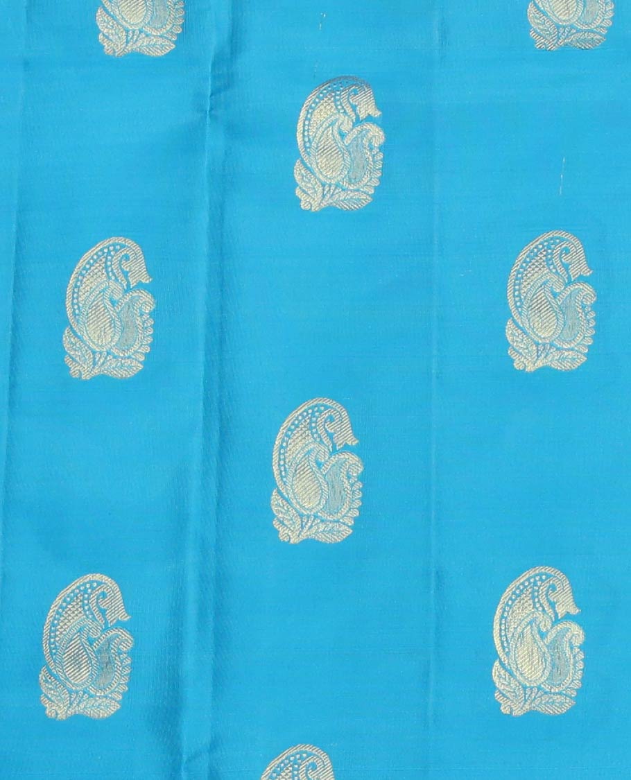 Blue Pure Silk Pavadai Material Set