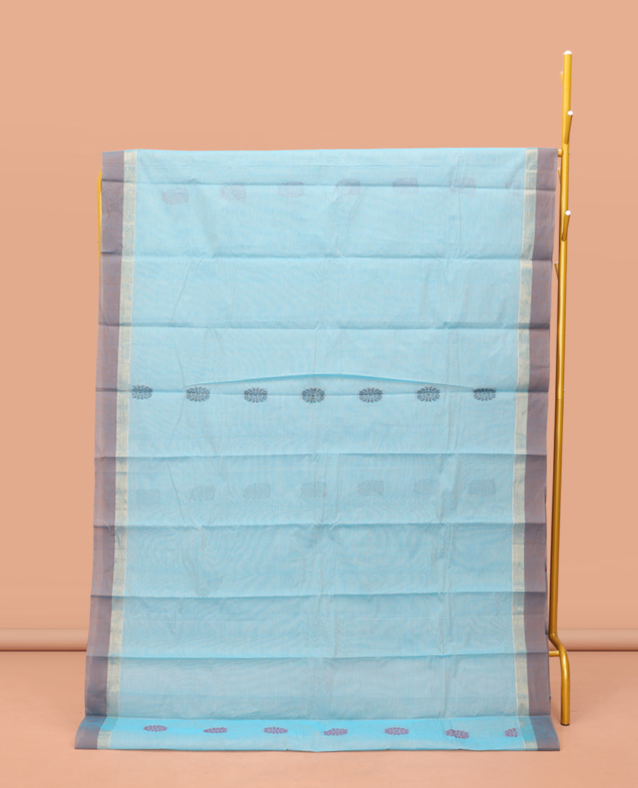 Blue Kanchi Cotton Saree, Featuring Buttas on Its Body, Contrast Border, Pallu of Jaal Design, and a Matching Blouse