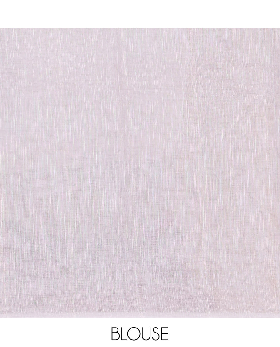 Violet Linen Cotton Saree, Subtly Sparkled with Polka Dot Buttas, a Contrast Border, a Contrast Blouse