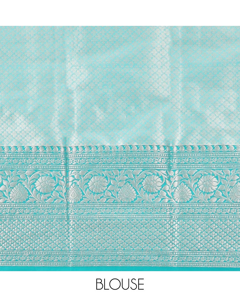 Grey floral jacquard semi tissue saree with contrast floral design border & zari design pallu