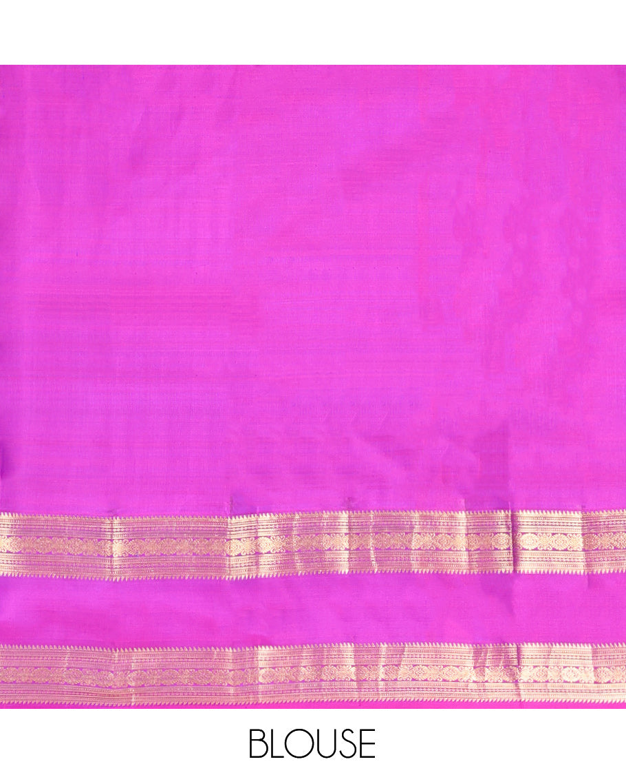 Violet Vasundhara Silk Saree, Embellished with Zari Buttas, a Contrast Traditional Rettai Pettu Zari Border, Grand Pallu, and a Contrast Blouse