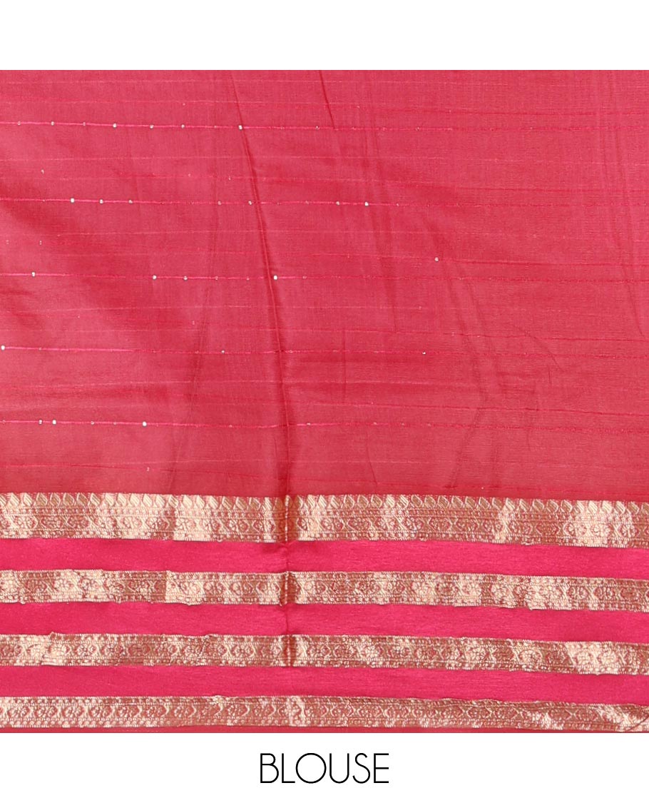 Off-White-Purple Horizontal Striped Semi-Organza Saree, a Contrast Traditional Zari Border, Striped Pallu, and a Contrast Blouse
