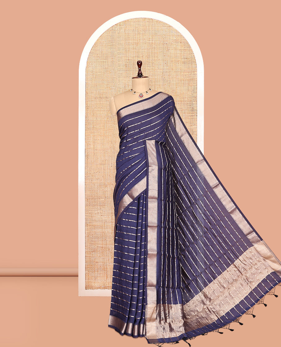 Navy Blue Assam Silk Saree