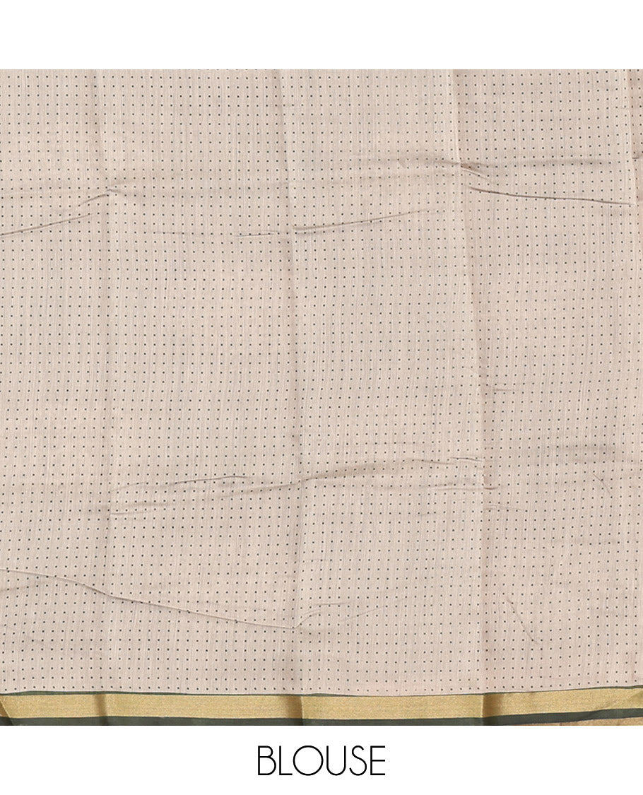 Green Mul Mul Cotton Saree, Embellished with Leaf Vine Print, a Piping Border, Floral Motifs Printed Pallu, and a Contrast Blouse