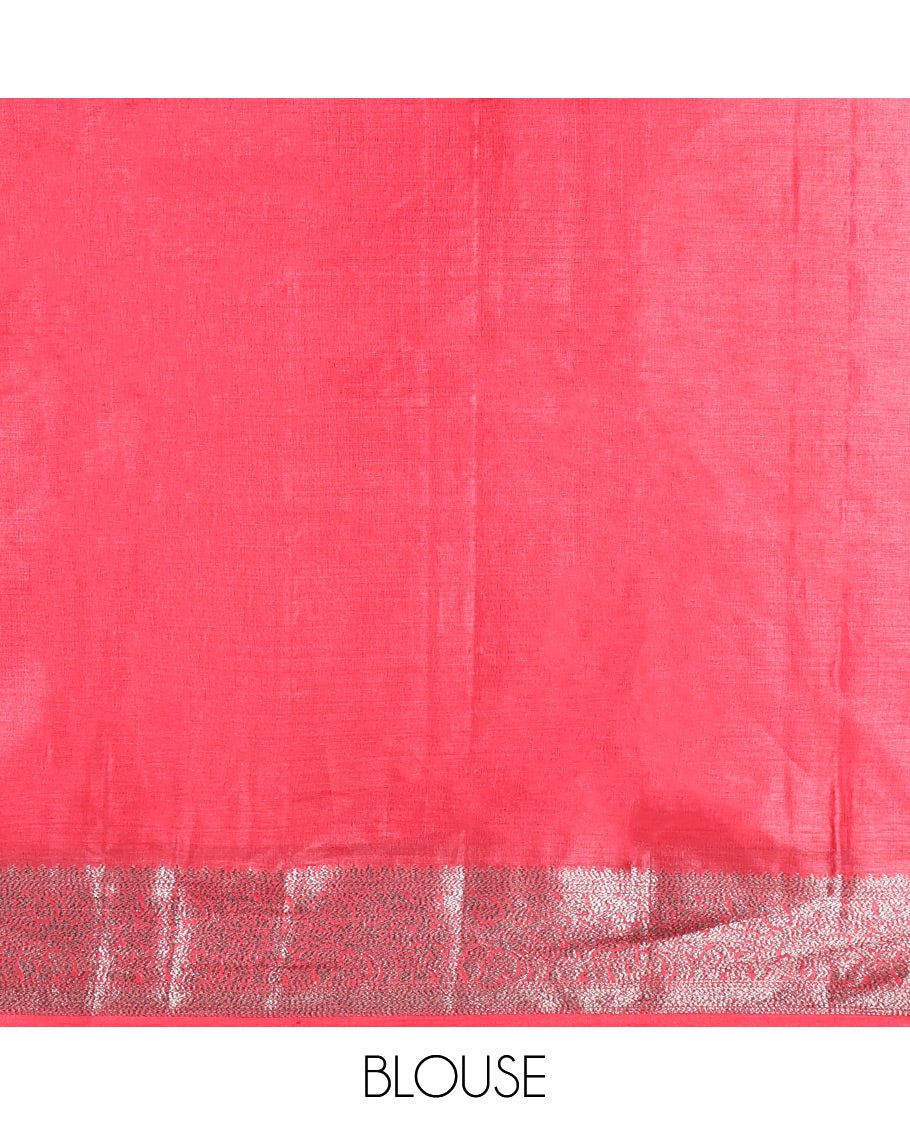 Red Tusser Silk Saree, Elevated with Zari Buttas, a Zari Border, Grand Pallu, and a Matching Blouse