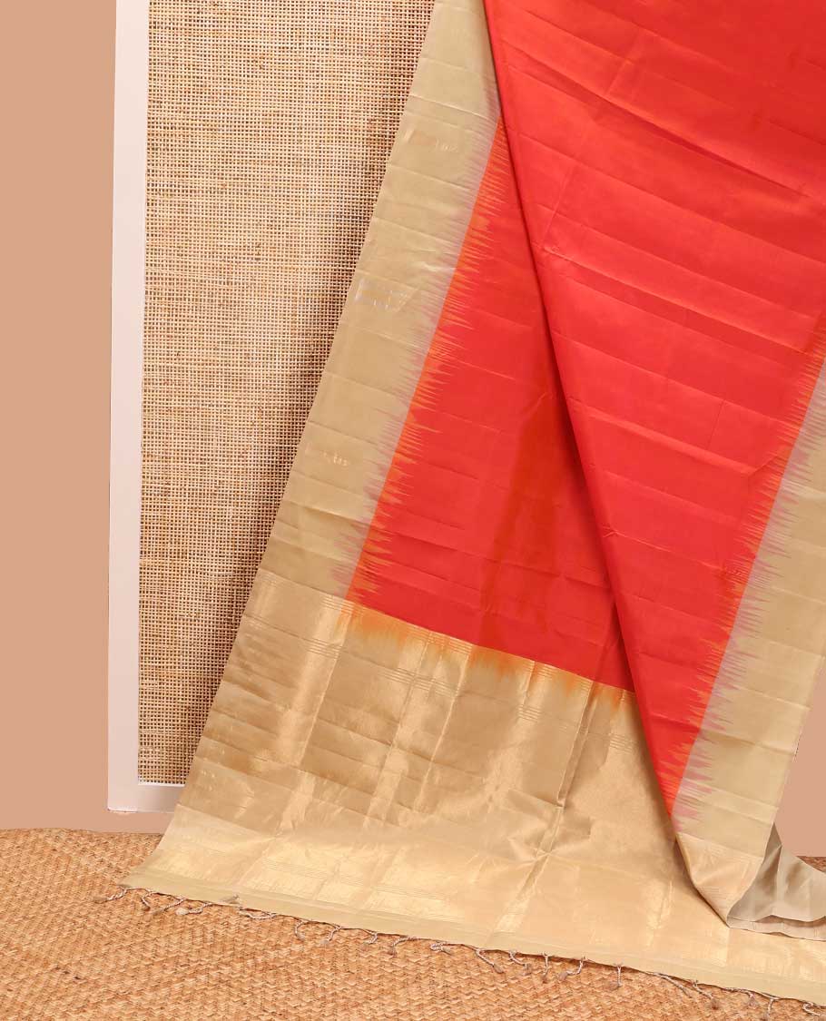 Red mayuri soft silk saree with contrast temple border & bhavanji design pallu