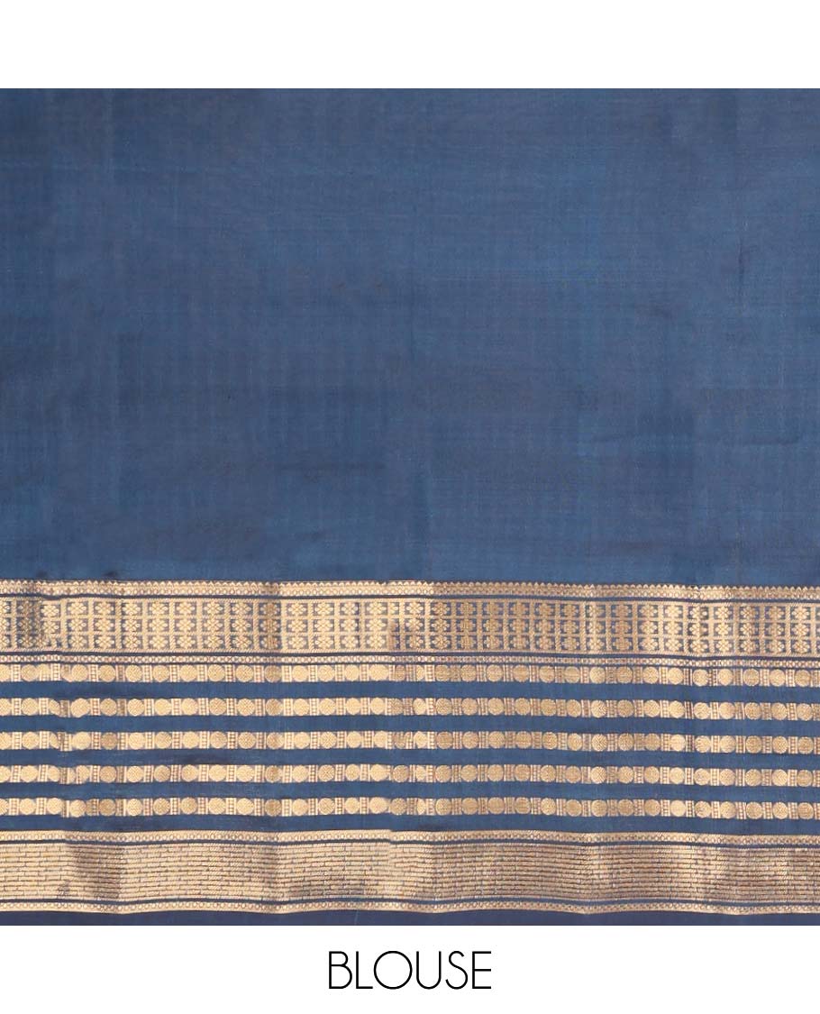 Blue striped vasundhara elite silk saree with self zari design border & zari jaal design pallu