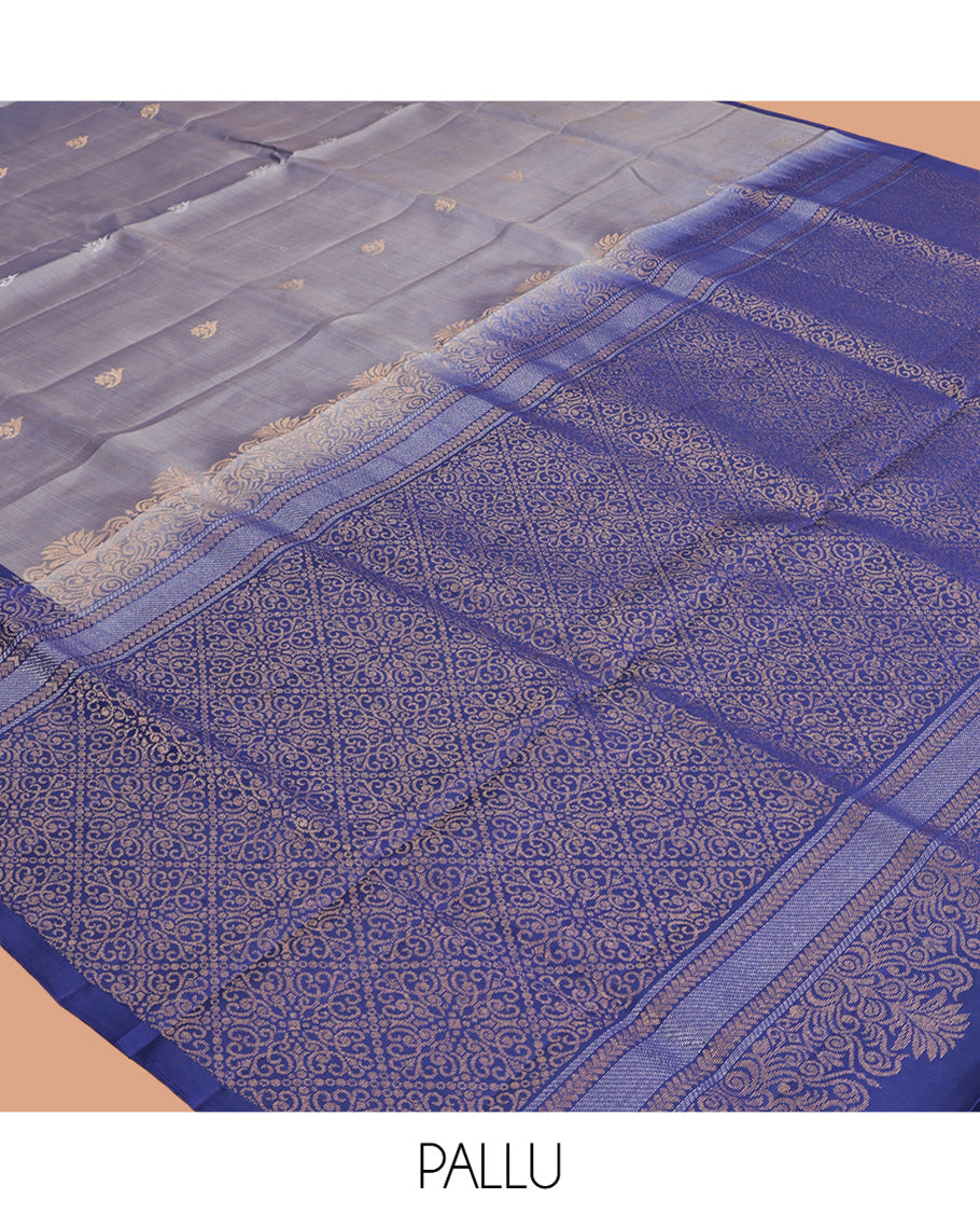 Blue Mayuri Lite Silk Mix Saree, Elevated with Floral Zari Buttas, Complemented By Contrast Border of Paisley Buttas, a Grand Jaal Pallu, and a Contrast Blouse