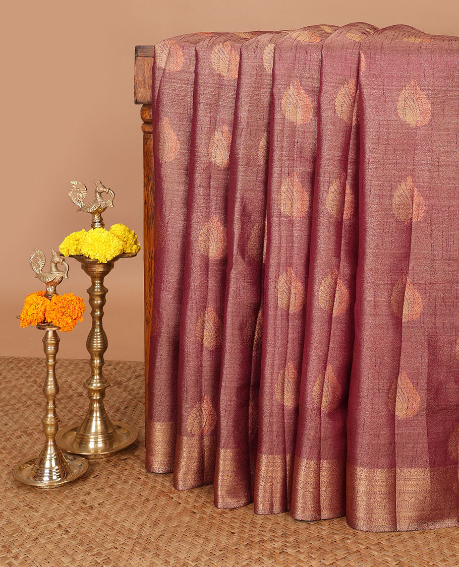 Purple zari butta design banaras tissue saree with zari jacquard border & rich weaving pallu along with butta design blouse