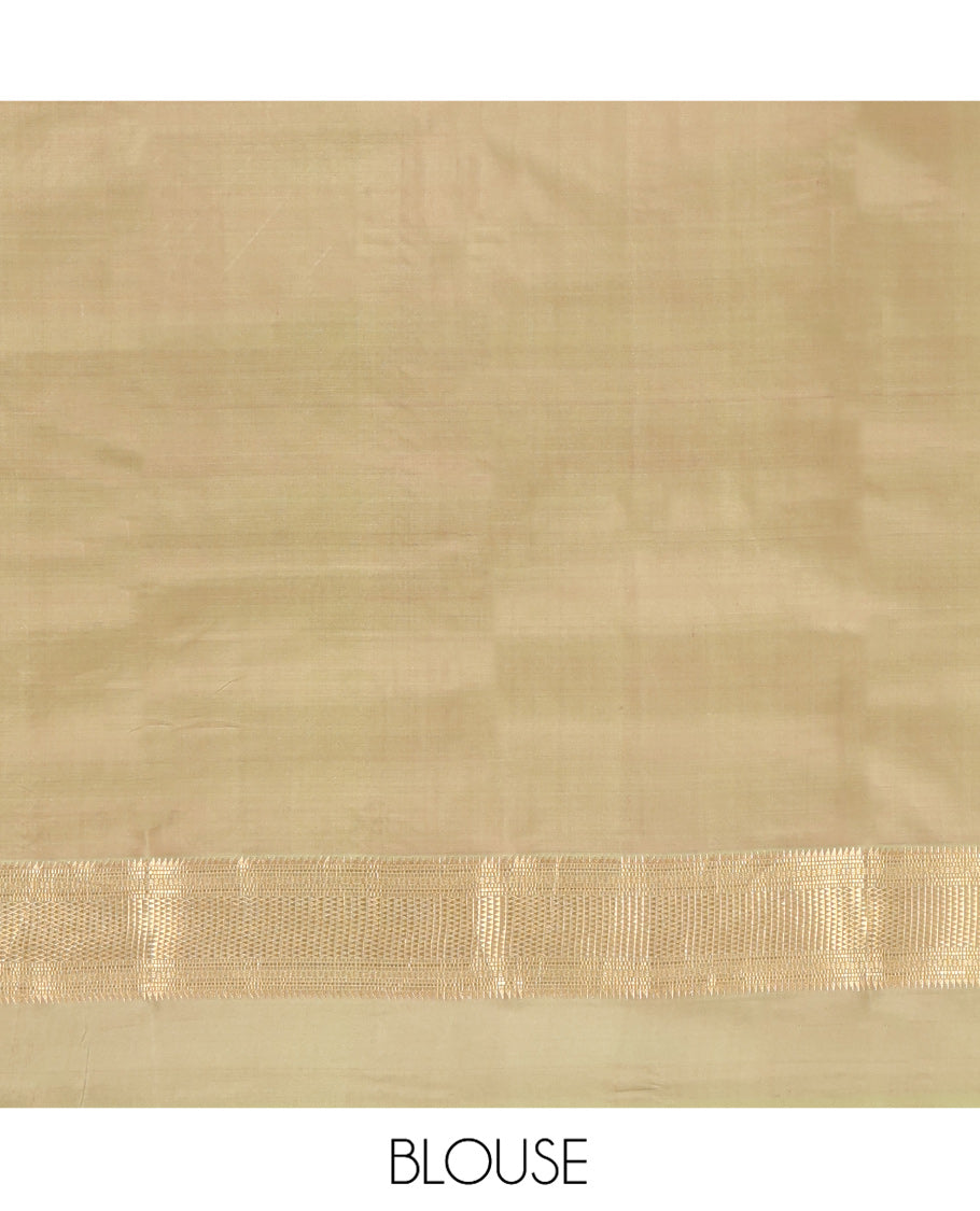 Brown Vasundhara Silk Saree, Prettified with Zari Buttas and Checks All Over Its Body, Complemented by a Contrast Kal Eragina Border of Ara Bogudi, Muthu, and Ara Maadam Designs, Grand Jaal Pallu, and Paired with a Contrast Blouse