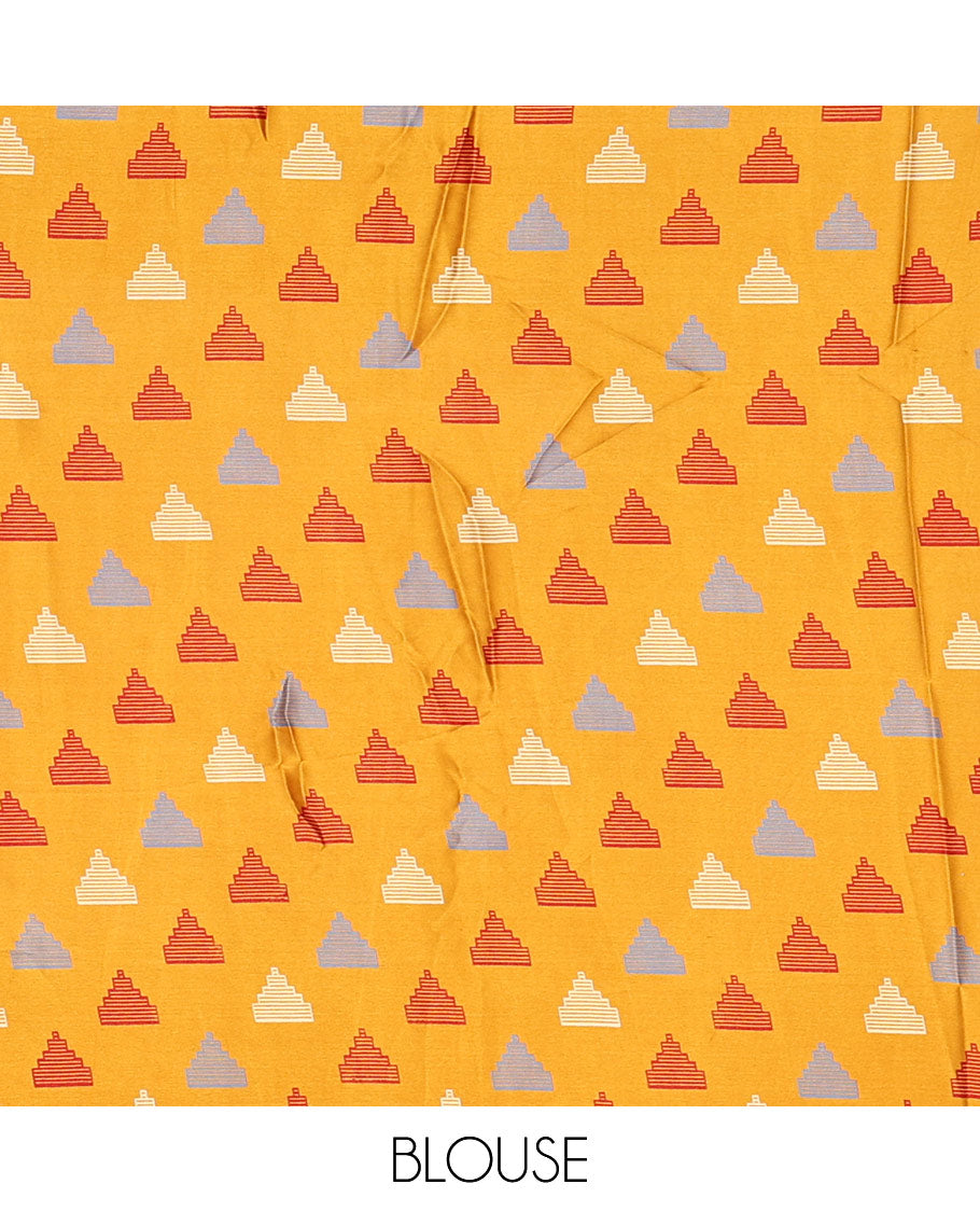 Borderless mustard jamdani weaving design gajji silk saree and jamdani design self pallu along with printed blouse