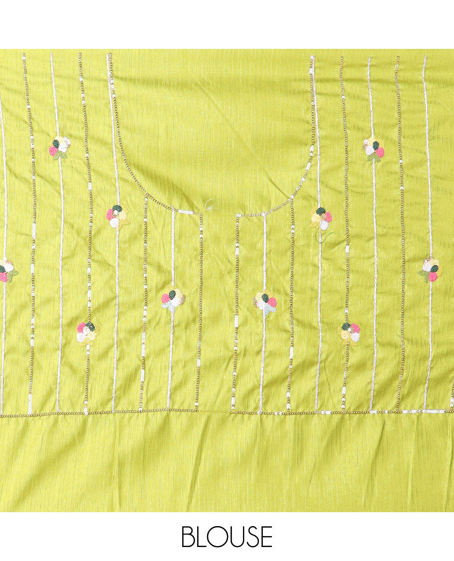 Light blue sequins embroidery organza saree with self floral embroidery, scallop border