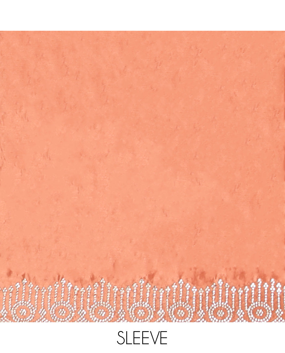 Orange Designer Saree, Charmingly Accented with Stonework, a Scallop Stonework Border, and Matching Blouse