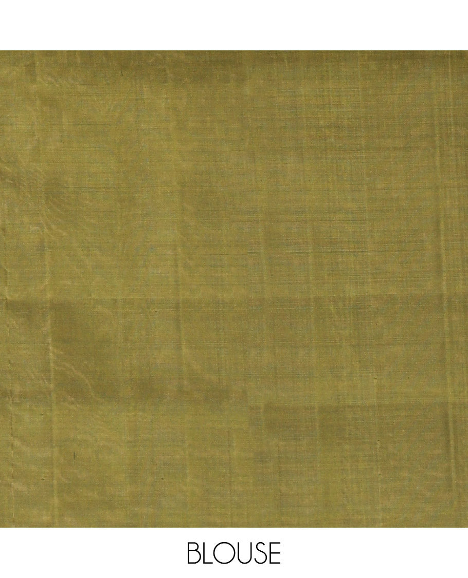 Green Mayuri Soft Silk Saree, Elevated with Zari Buttas All Over Its Body, Complemented by Contrast Border of Intricate Designs, Grand Pallu and Paired with a Contrast Blouse